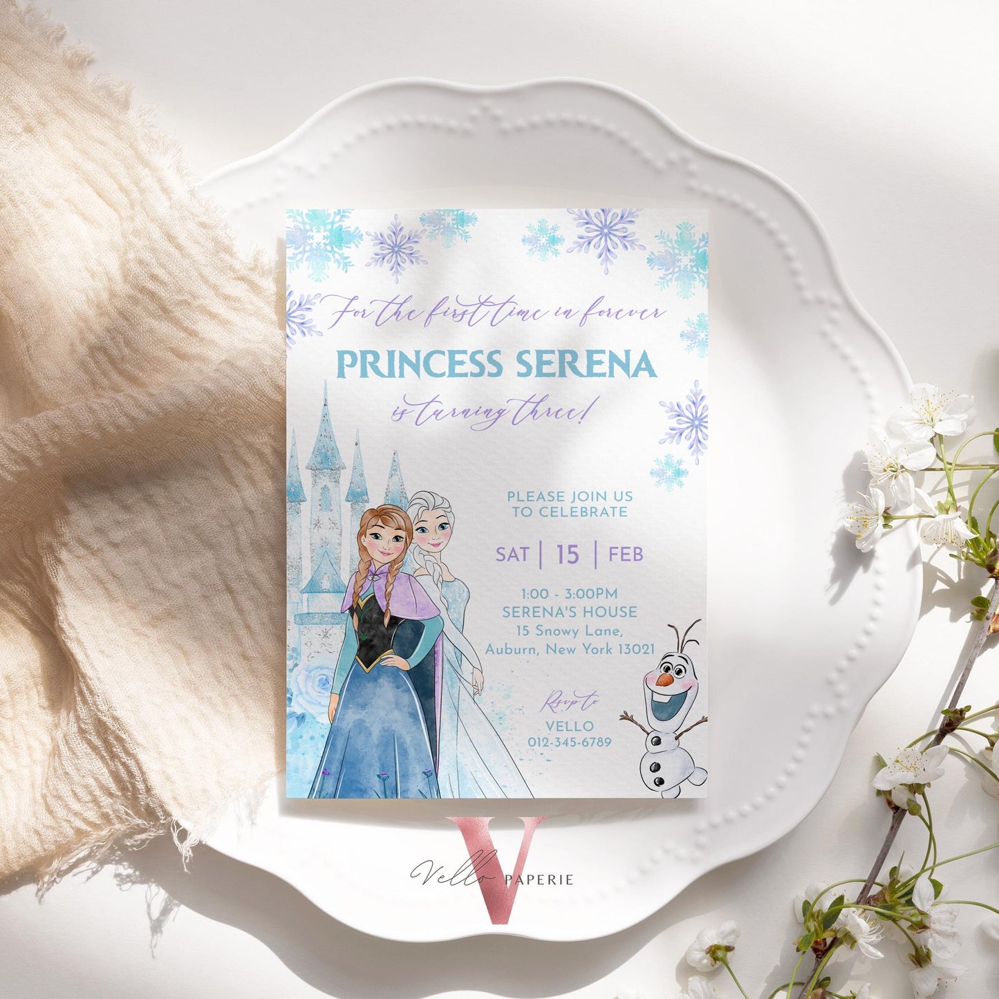 Editable ANY AGE Birthday Frozen Theme Birthday Party Invitation | Watercolor Elsa Anna Princess Birthday Invite | Winter Snow Princess