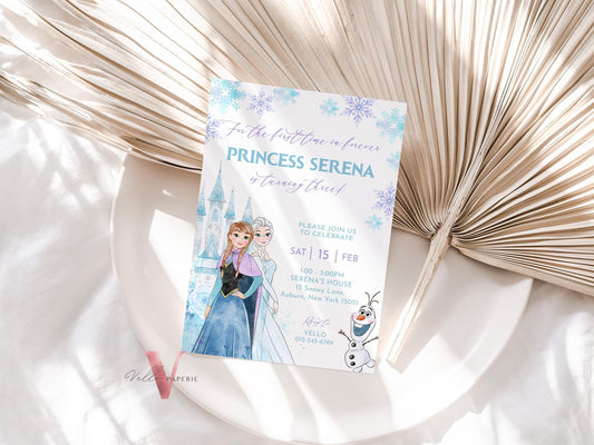 Editable ANY AGE Birthday Frozen Theme Birthday Party Invitation | Watercolor Elsa Anna Princess Birthday Invite | Winter Snow Princess