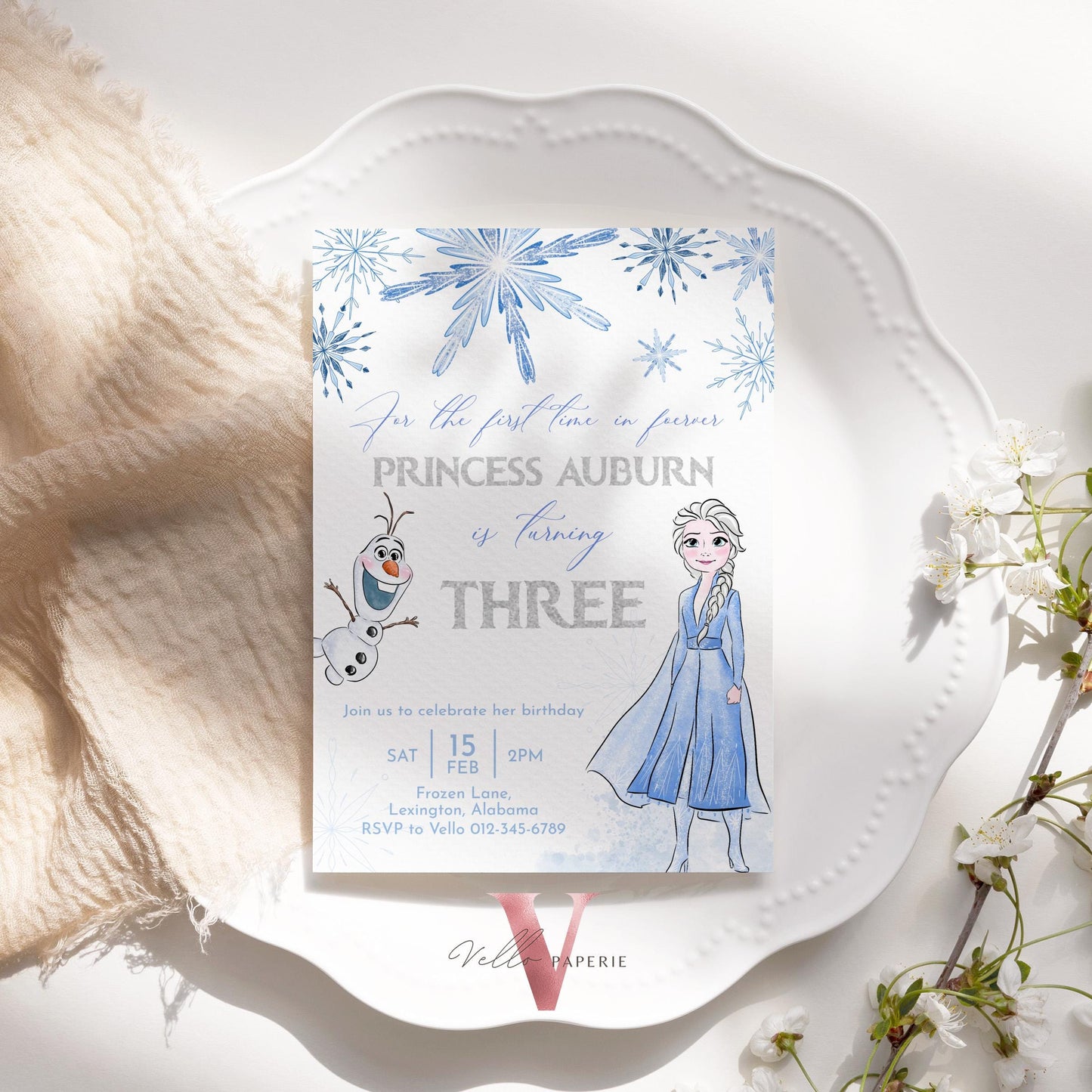 ANY AGE Birthday Frozen Theme Birthday Party Invitation | Silver Blue Watercolor Princess Elsa Birthday Invite | Winter Snow Princess FBP01