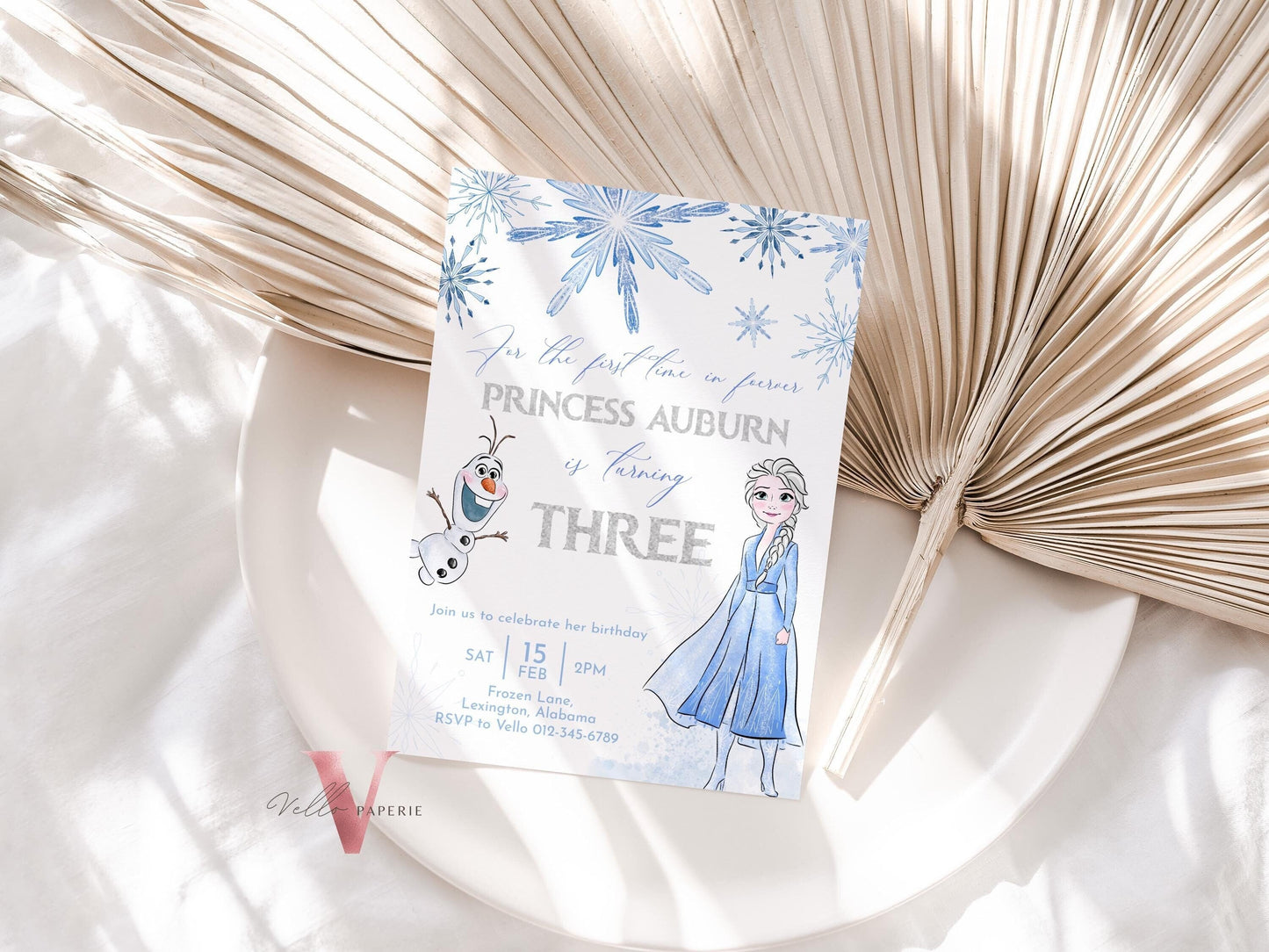 ANY AGE Birthday Frozen Theme Birthday Party Invitation | Silver Blue Watercolor Princess Elsa Birthday Invite | Winter Snow Princess FBP01