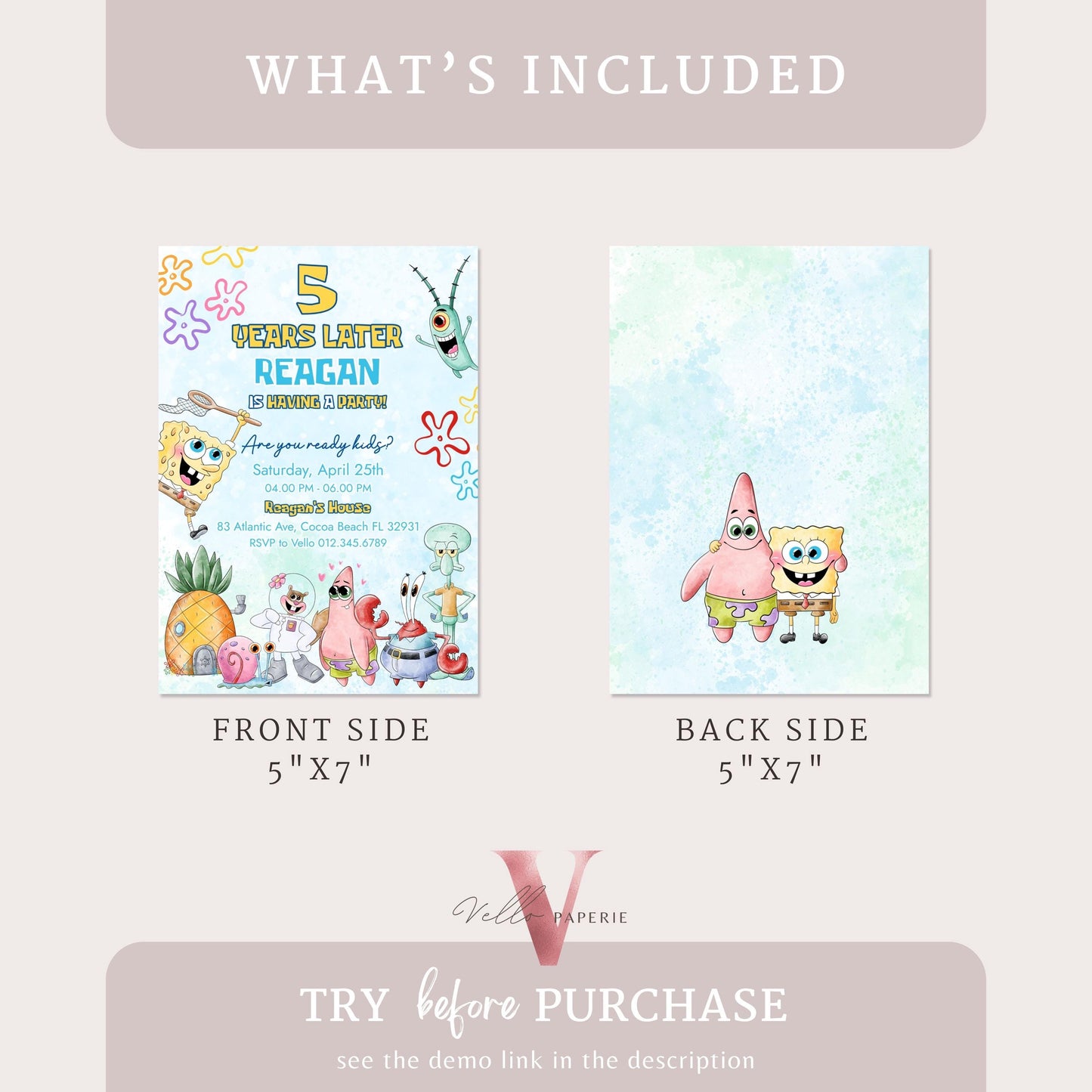 Editable Printable Spongebob Birthday Invitation | Watercolor Spongebob Square Pants Colorful Birthday Party Invite | Any Age Bikini Bottom