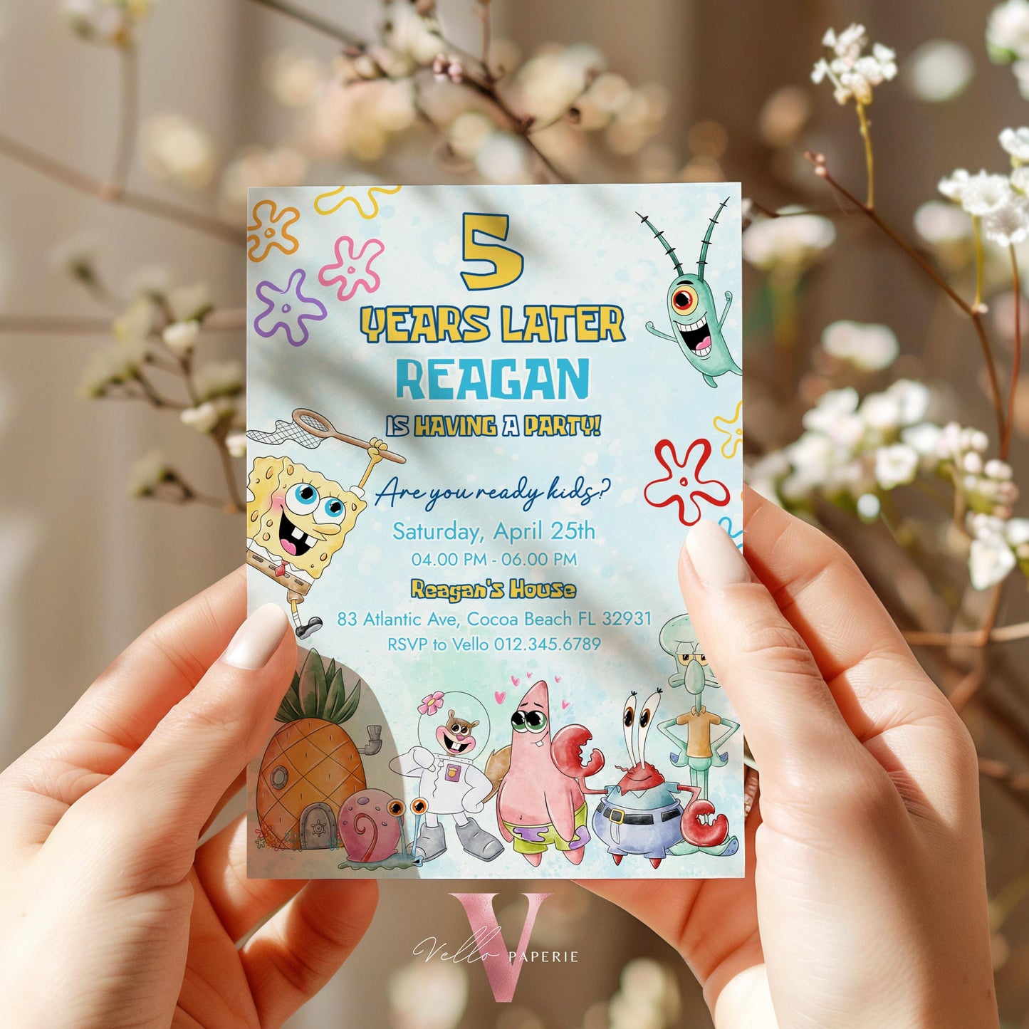 Editable Printable Spongebob Birthday Invitation | Watercolor Spongebob Square Pants Colorful Birthday Party Invite | Any Age Bikini Bottom