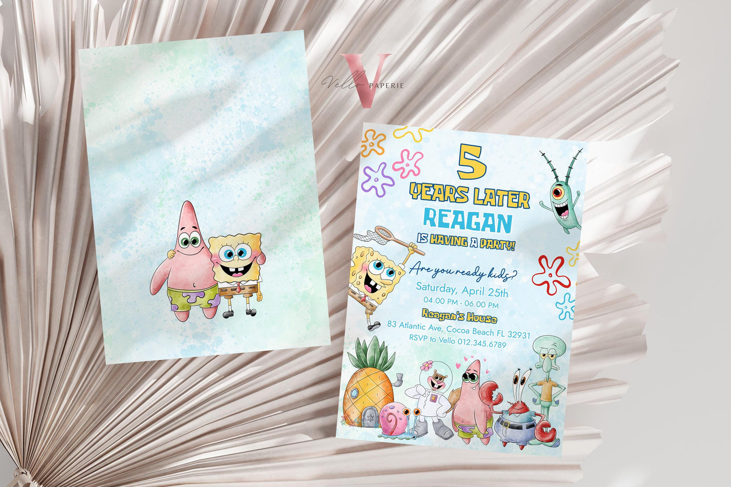 Editable Printable Spongebob Birthday Invitation | Watercolor Spongebob Square Pants Colorful Birthday Party Invite | Any Age Bikini Bottom