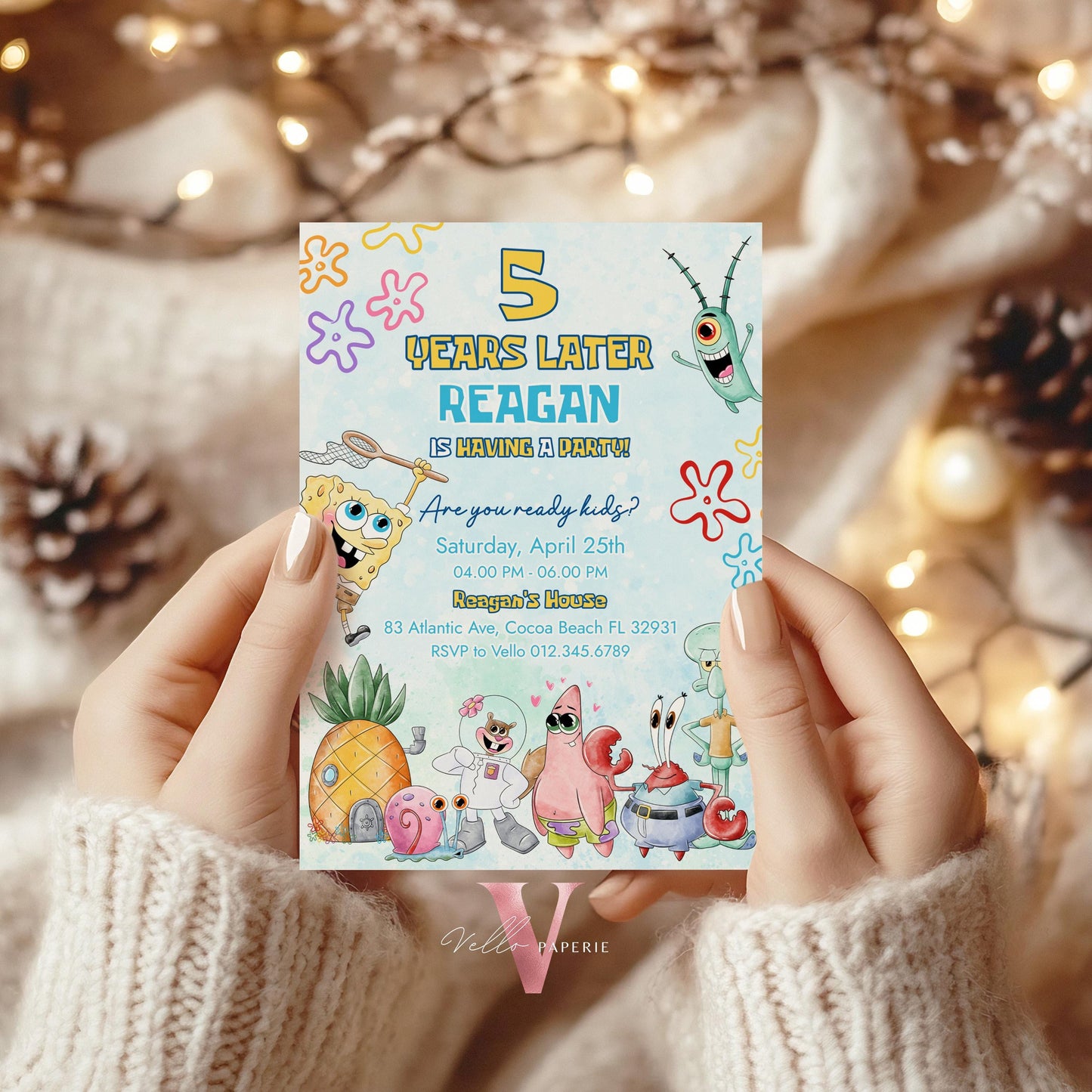 Editable Printable Spongebob Birthday Invitation | Watercolor Spongebob Square Pants Colorful Birthday Party Invite | Any Age Bikini Bottom