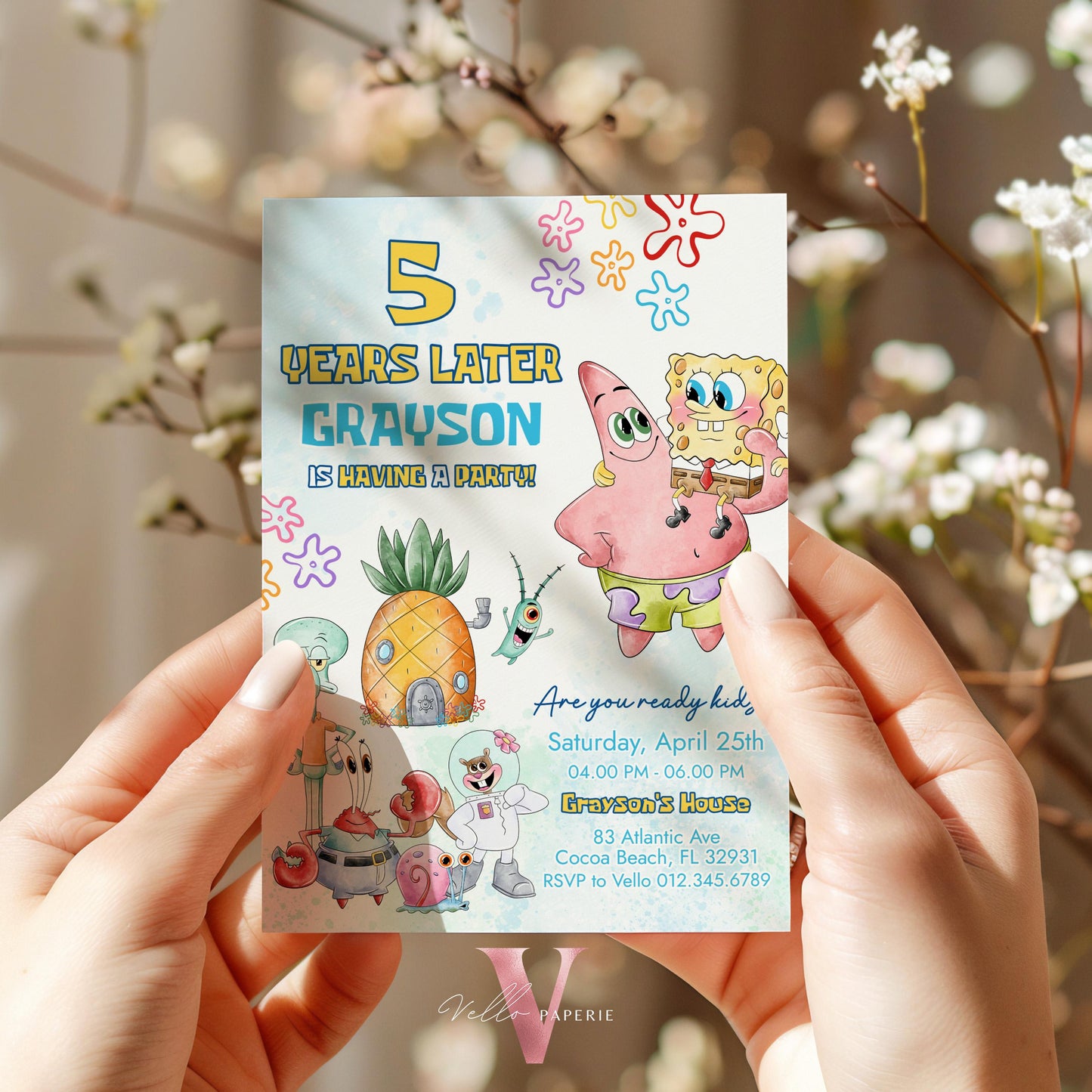 Editable Printable Spongebob Birthday Invitation | Watercolor Spongebob Square Pants Colorful Birthday Party Invite | Any Age Bikini Bottom