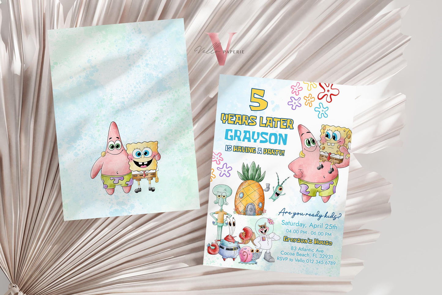 Editable Printable Spongebob Birthday Invitation | Watercolor Spongebob Square Pants Colorful Birthday Party Invite | Any Age Bikini Bottom