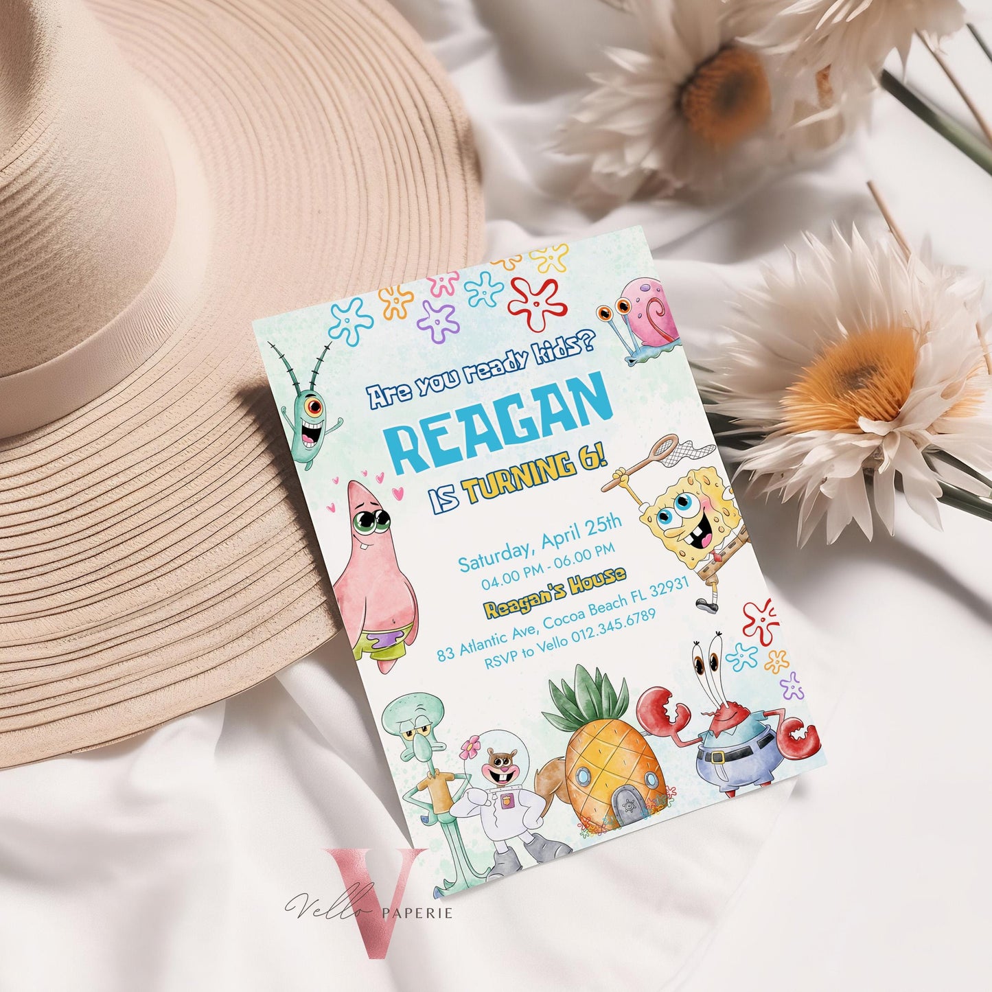 Editable Printable Spongebob Birthday Invitation | Watercolor Spongebob Square Pants Colorful Birthday Party Invite | Any Age Bikini Bottom