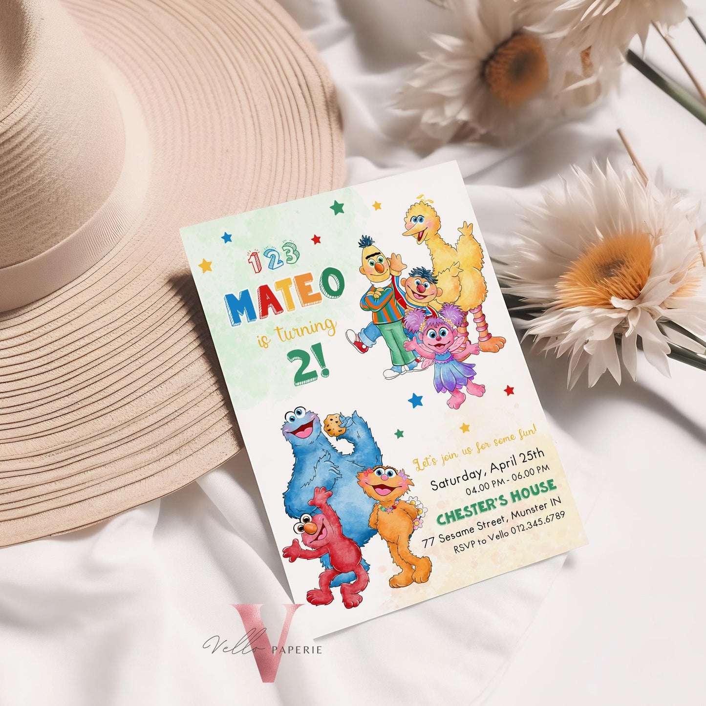 Editable Printable Sesame Street Birthday Invitation | Watercolor Boy Girl Fun Colorful Birthday Party Invite | Any Age Elmo Invite