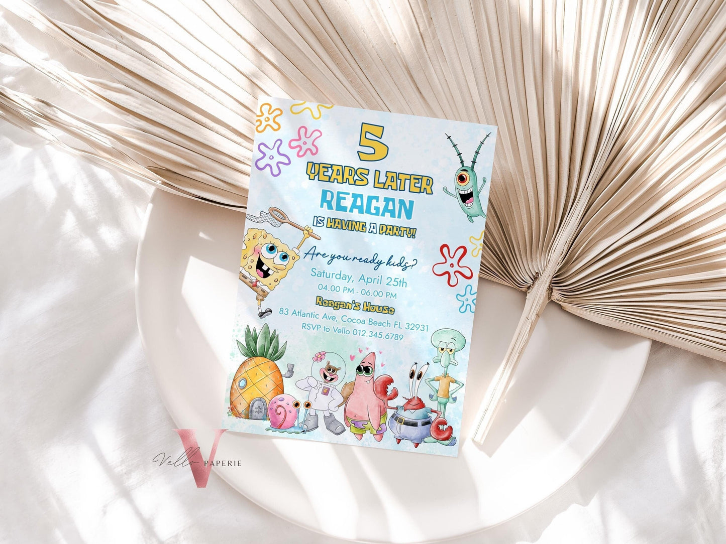 Editable Printable Spongebob Birthday Invitation | Watercolor Spongebob Square Pants Colorful Birthday Party Invite | Any Age Bikini Bottom