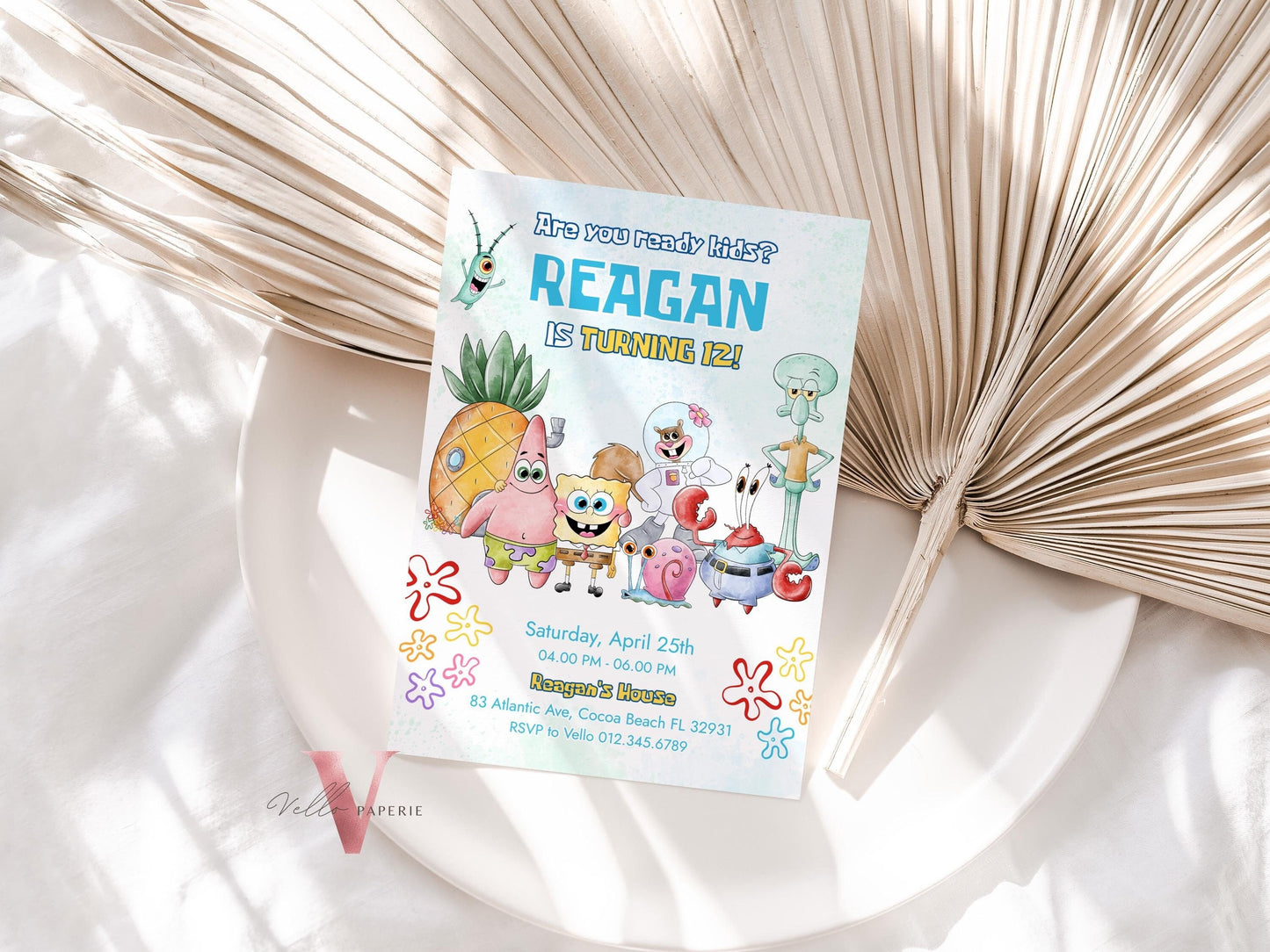 Editable Printable Spongebob Birthday Invitation | Watercolor Spongebob Square Pants Colorful Birthday Party Invite | Any Age Bikini Bottom