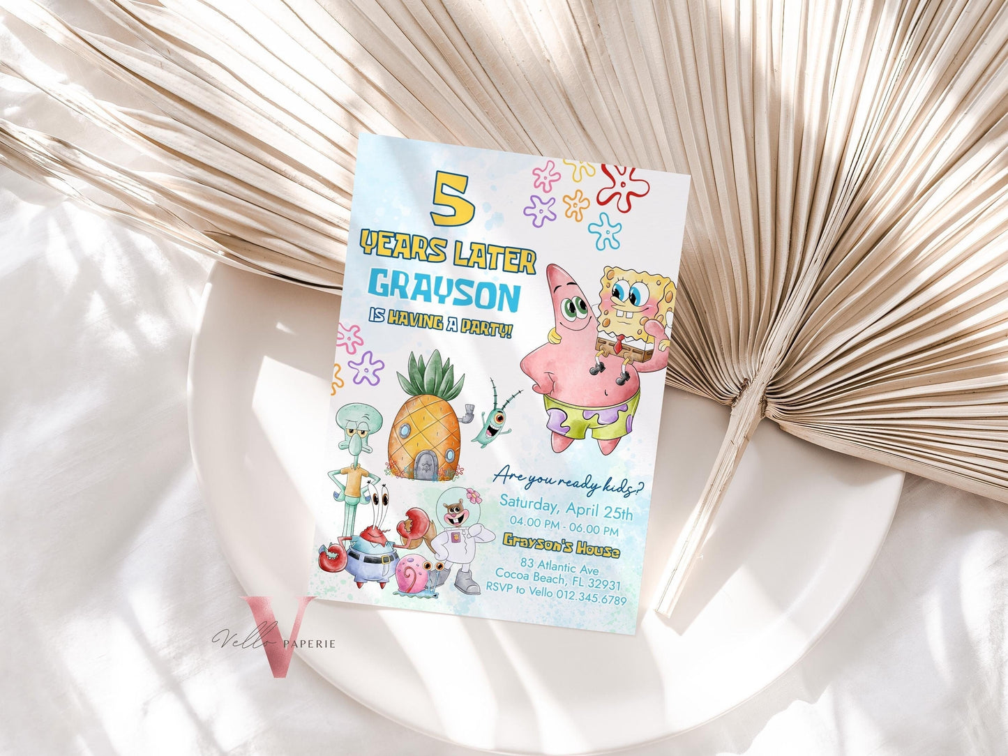 Editable Printable Spongebob Birthday Invitation | Watercolor Spongebob Square Pants Colorful Birthday Party Invite | Any Age Bikini Bottom