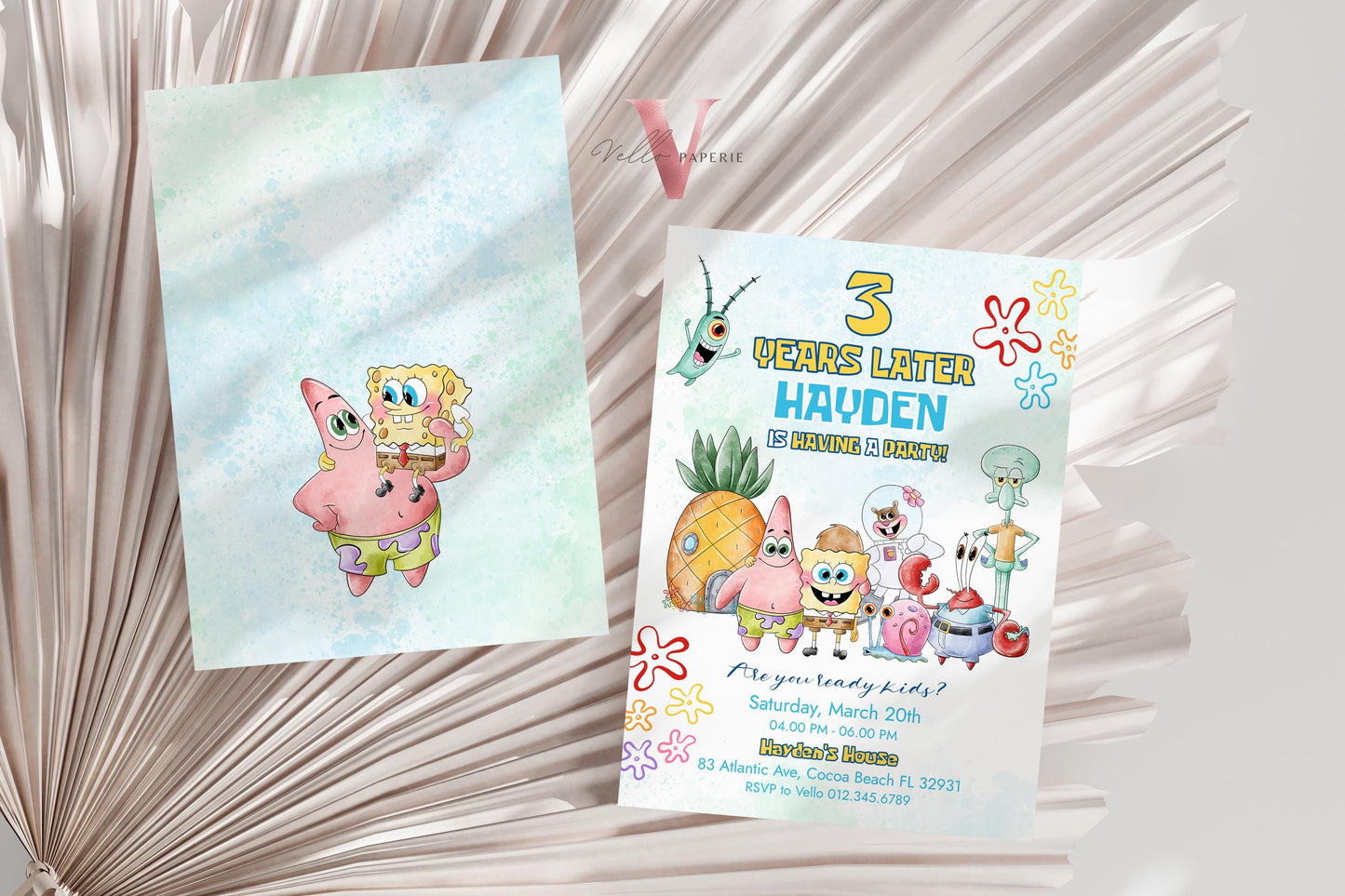 Editable Printable Spongebob Birthday Invitation | Watercolor Spongebob Square Pants Colorful Birthday Party Invite | Any Age Bikini Bottom