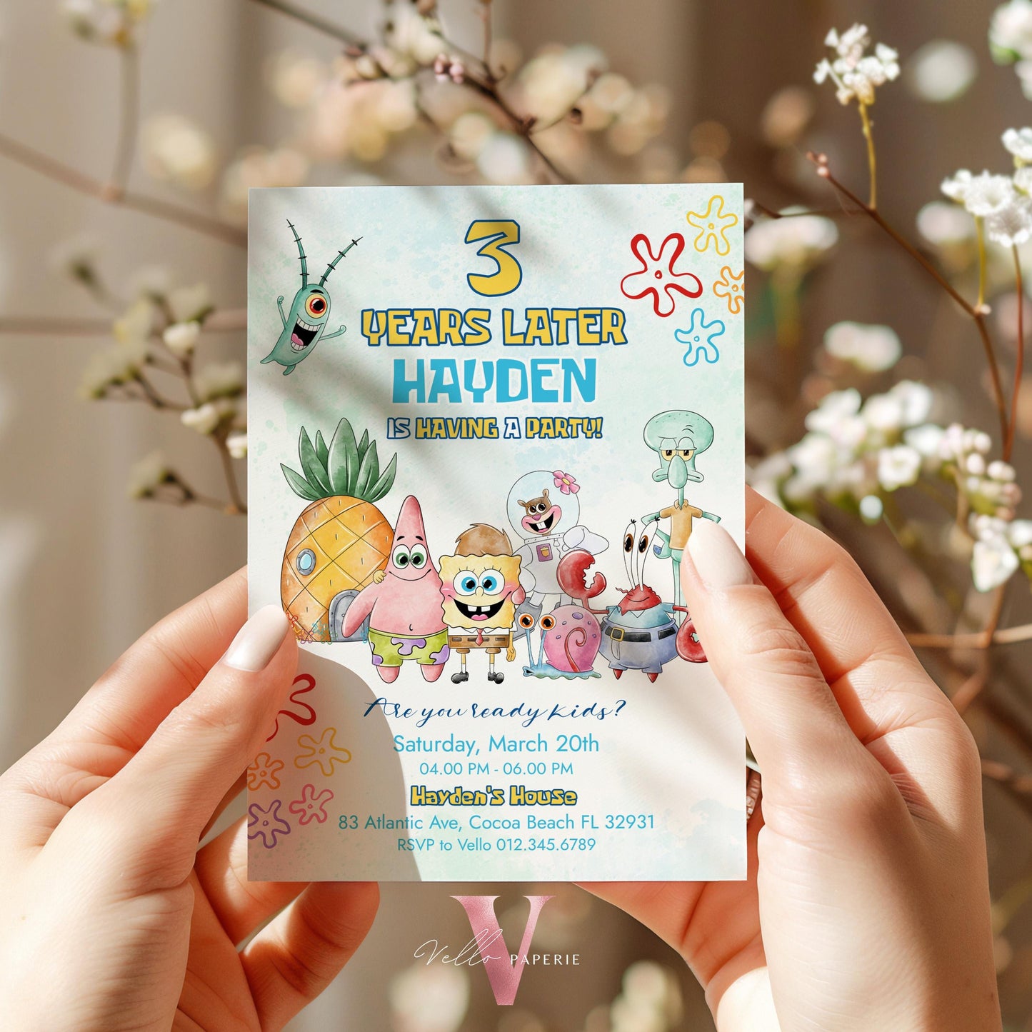 Editable Printable Spongebob Birthday Invitation | Watercolor Spongebob Square Pants Colorful Birthday Party Invite | Any Age Bikini Bottom