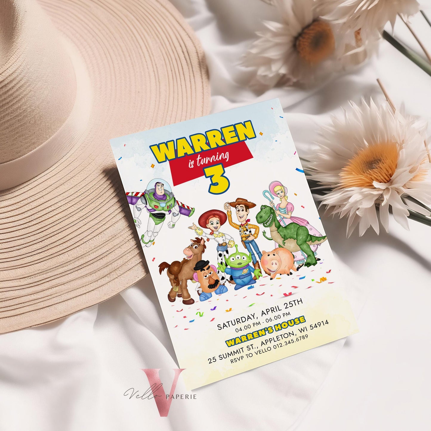 Any Age TOY Story Birthday Invitation | Watercolor Toy Story Boy Theme Colorful Birthday Party Invite | Buzz Woody Jessie