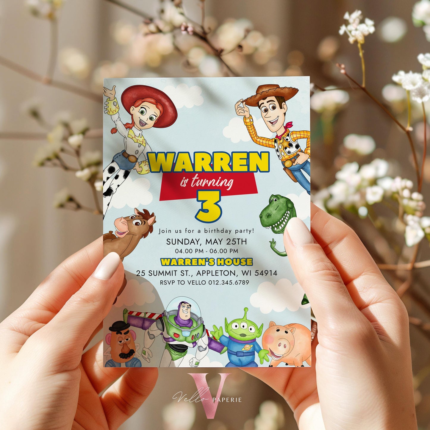 Any Age TOY Story Birthday Invitation | Watercolor Toy Story Boy Theme Colorful Birthday Party Invite | Buzz Woody Jessie