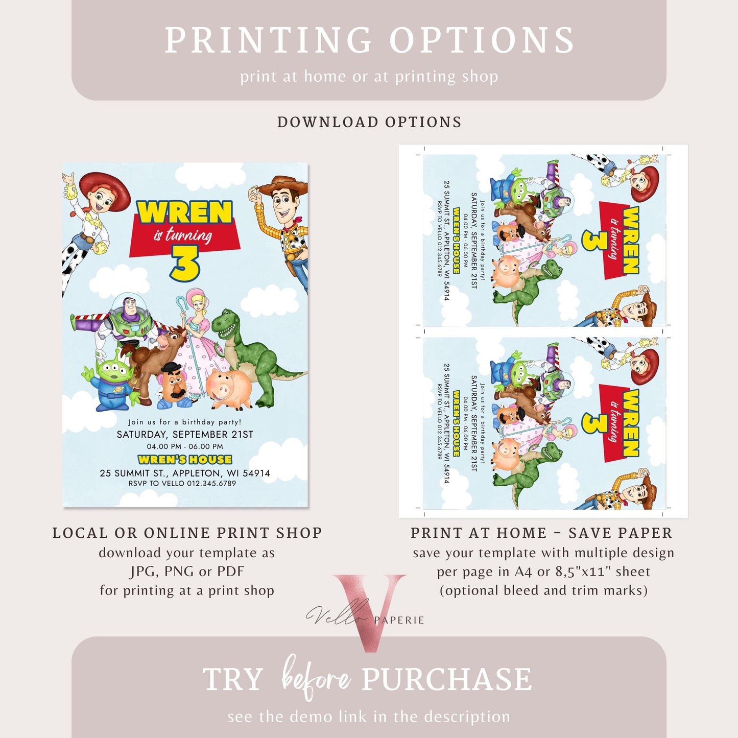 Any Age TOY Story Birthday Invitation | Watercolor Toy Story Boy Theme Colorful Birthday Party Invite | Buzz Woody Jessie