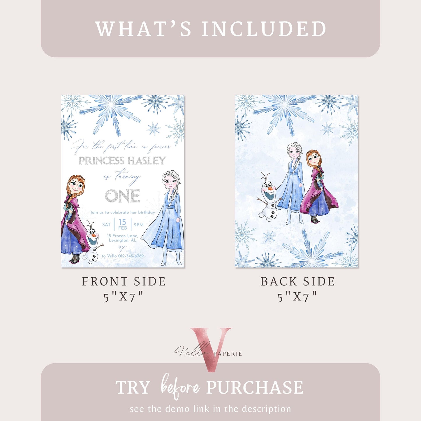 ANY AGE Frozen Theme Birthday Party Invitation | Silver Blue Watercolor Princess Elsa Anna Birthday Invite | Winter Snow Princess FBP01