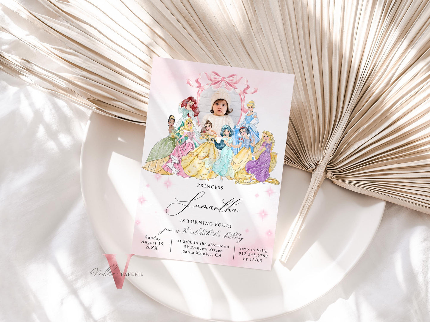 Editable Use your Photo Princess Royal Birthday Invitation | Once Upon a Time Birthday Party Girl | Blush Pink Princess Watercolor Invite