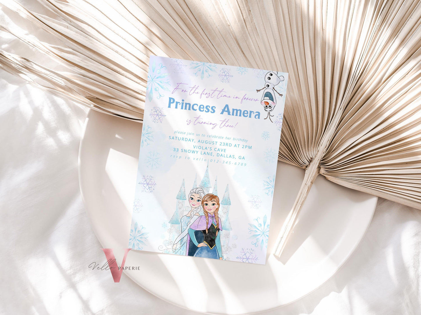 Editable ANY AGE Birthday Frozen Theme Birthday Party Invitation | Watercolor Elsa Anna Princess Birthday Invite | Winter Snow Princess