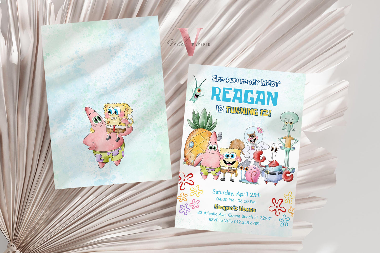 Editable Printable Spongebob Birthday Invitation | Watercolor Spongebob Square Pants Colorful Birthday Party Invite | Any Age Bikini Bottom