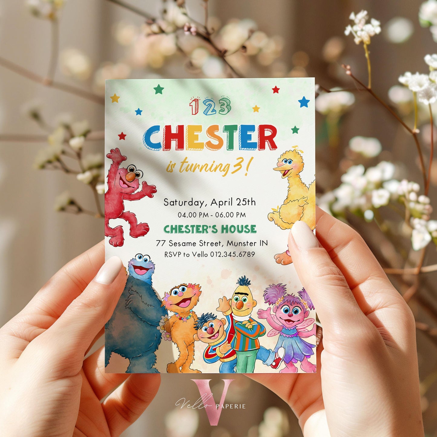 Editable Printable Sesame Street Birthday Invitation | Watercolor Boy Girl Fun Colorful Birthday Party Invite | Any Age Elmo Invite