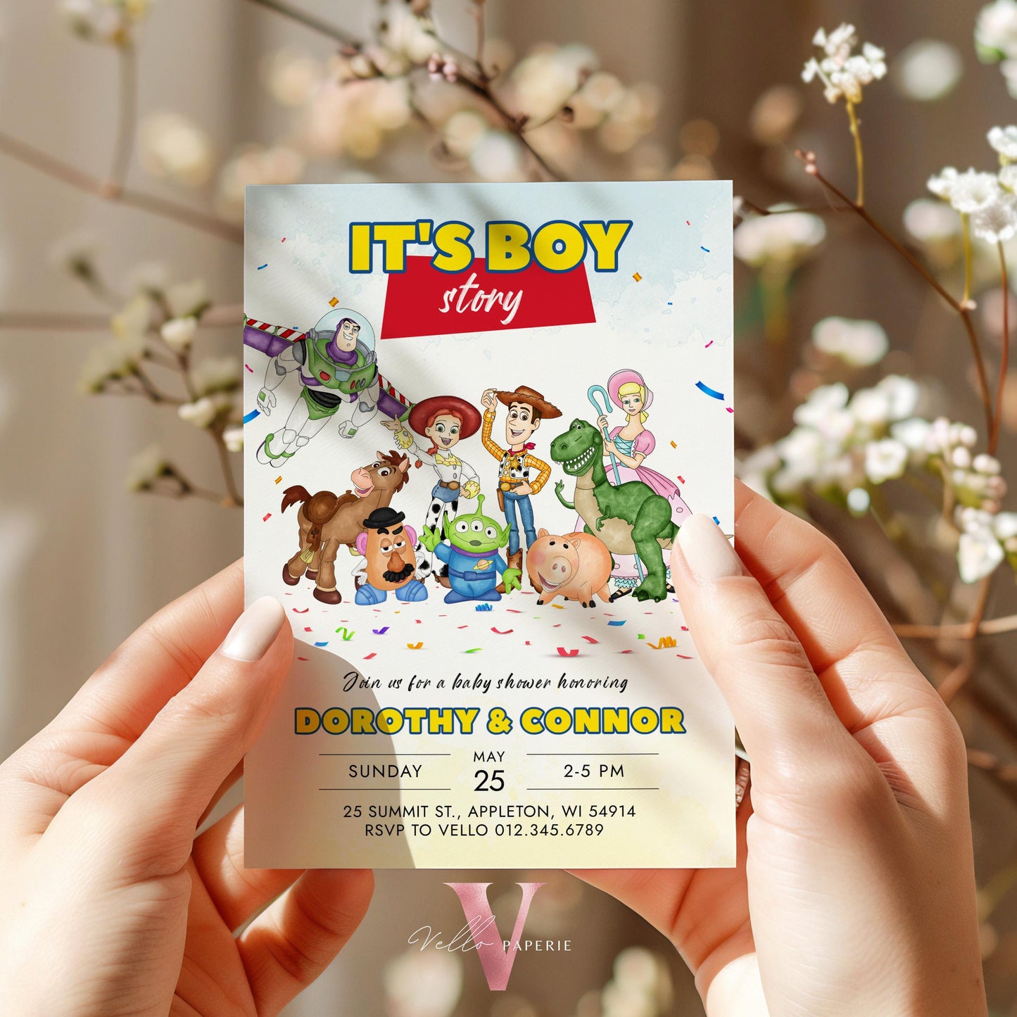 It's a Boy Story Baby Shower Invitation | Watercolor Toy Story Boy Theme Colorful Baby Party Invite | Blue Gender Reveal It's a Boy