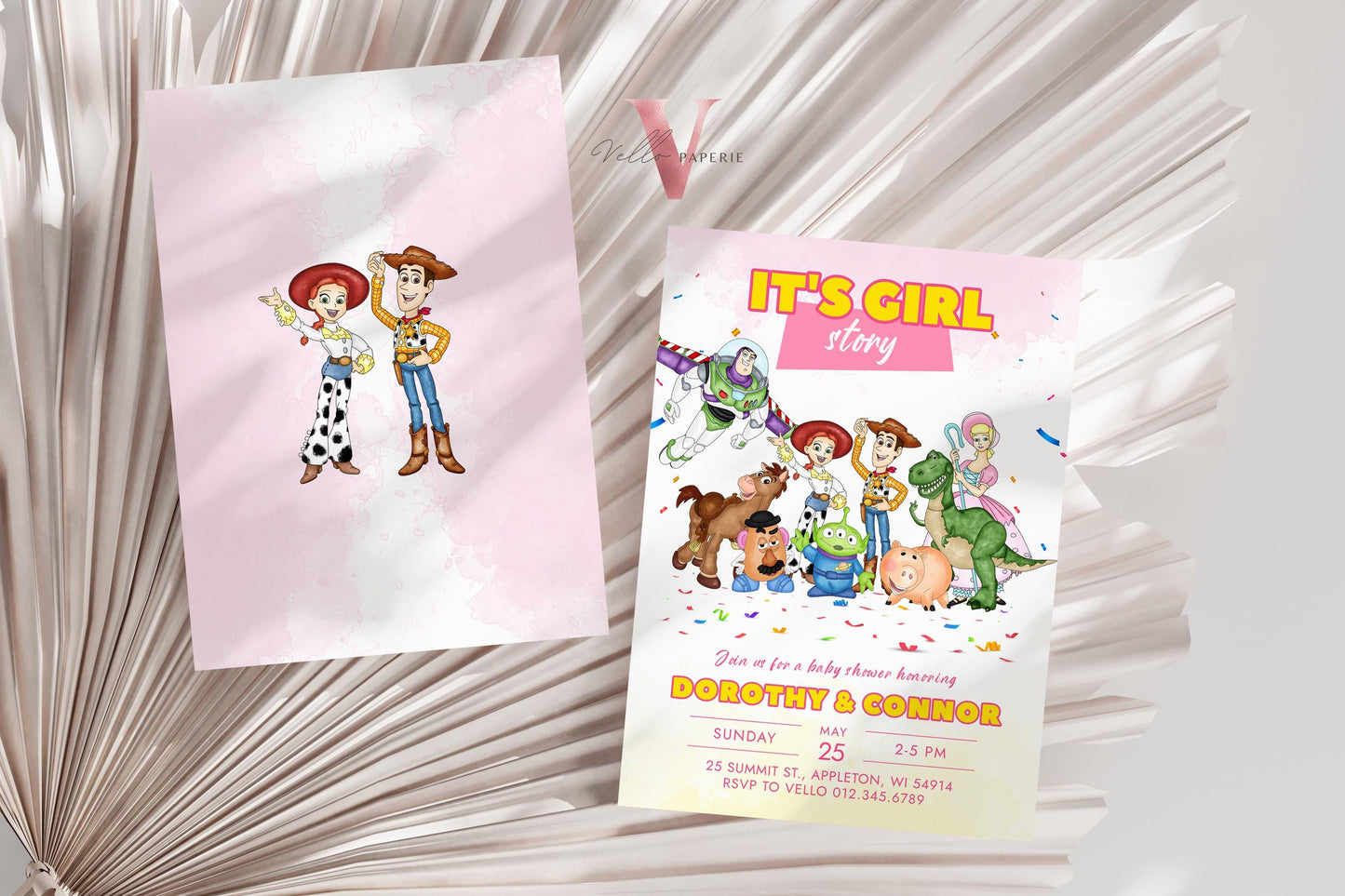 It's a Girl Story Baby Shower Invitation | Watercolor Toy Story Girl Theme Colorful Baby Party Invite | Pink Gender Reveal It's a Girl