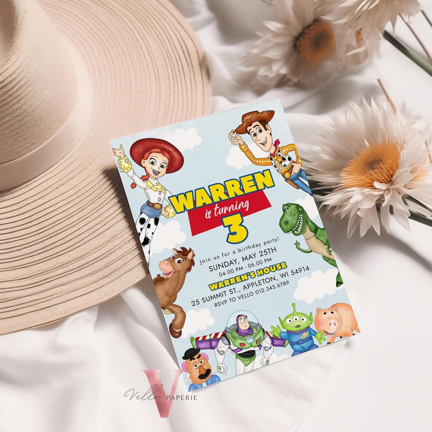 Any Age TOY Story Birthday Invitation | Watercolor Toy Story Boy Theme Colorful Birthday Party Invite | Buzz Woody Jessie