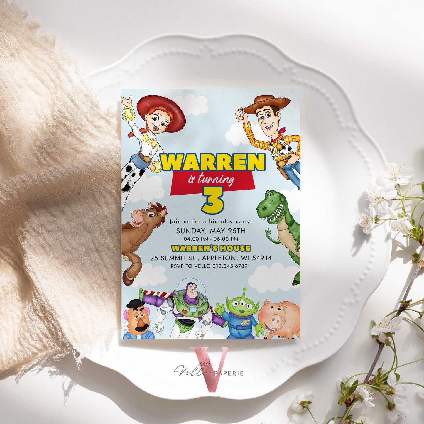 Any Age TOY Story Birthday Invitation | Watercolor Toy Story Boy Theme Colorful Birthday Party Invite | Buzz Woody Jessie