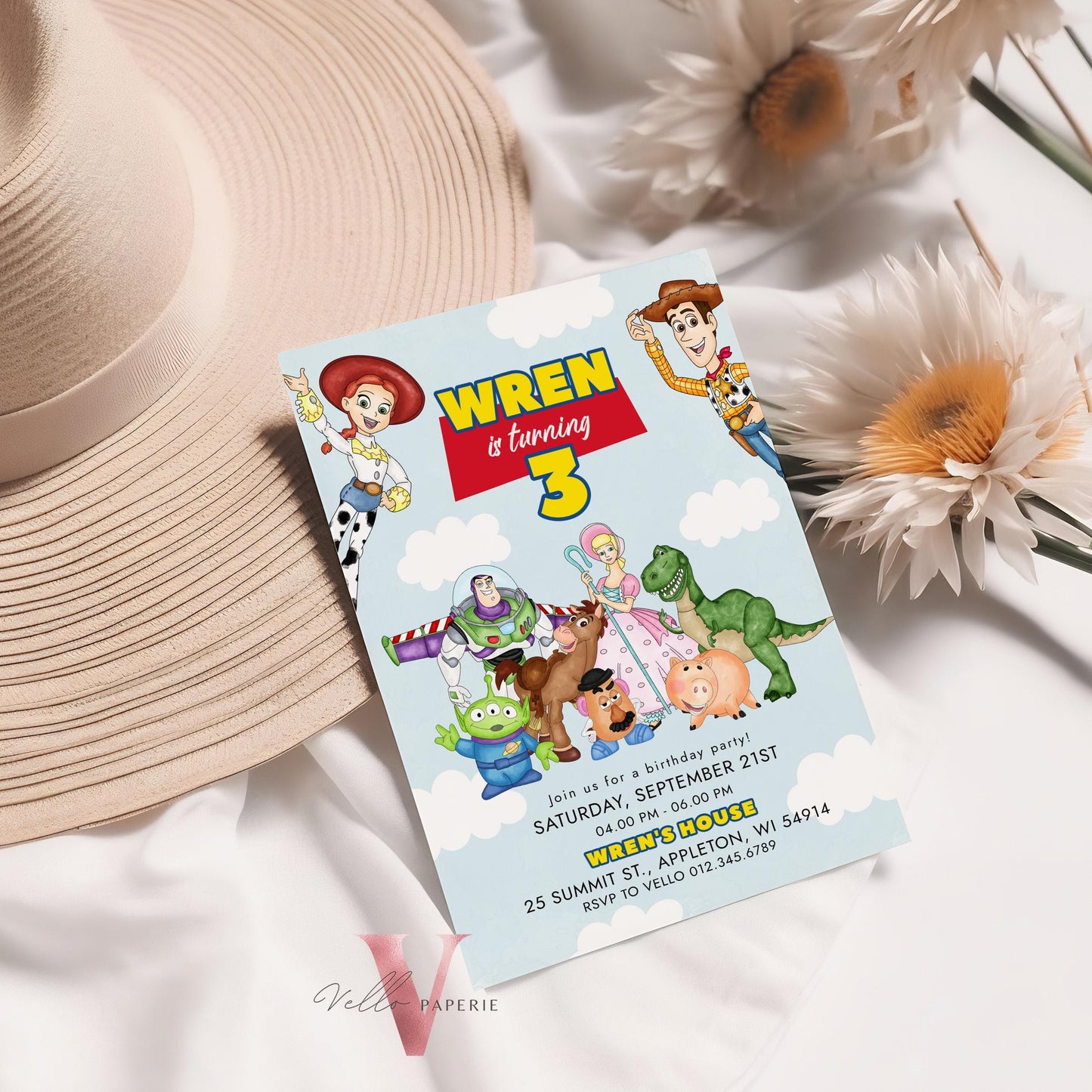 Any Age TOY Story Birthday Invitation | Watercolor Toy Story Boy Theme Colorful Birthday Party Invite | Buzz Woody Jessie