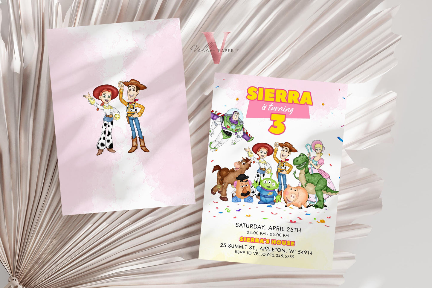 Any Age Pink TOY Story Birthday Invitation | Watercolor Toy Story Girl Theme Colorful Birthday Party Invite | Buzz Woody Jessie