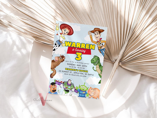 Any Age TOY Story Birthday Invitation | Watercolor Toy Story Boy Theme Colorful Birthday Party Invite | Buzz Woody Jessie