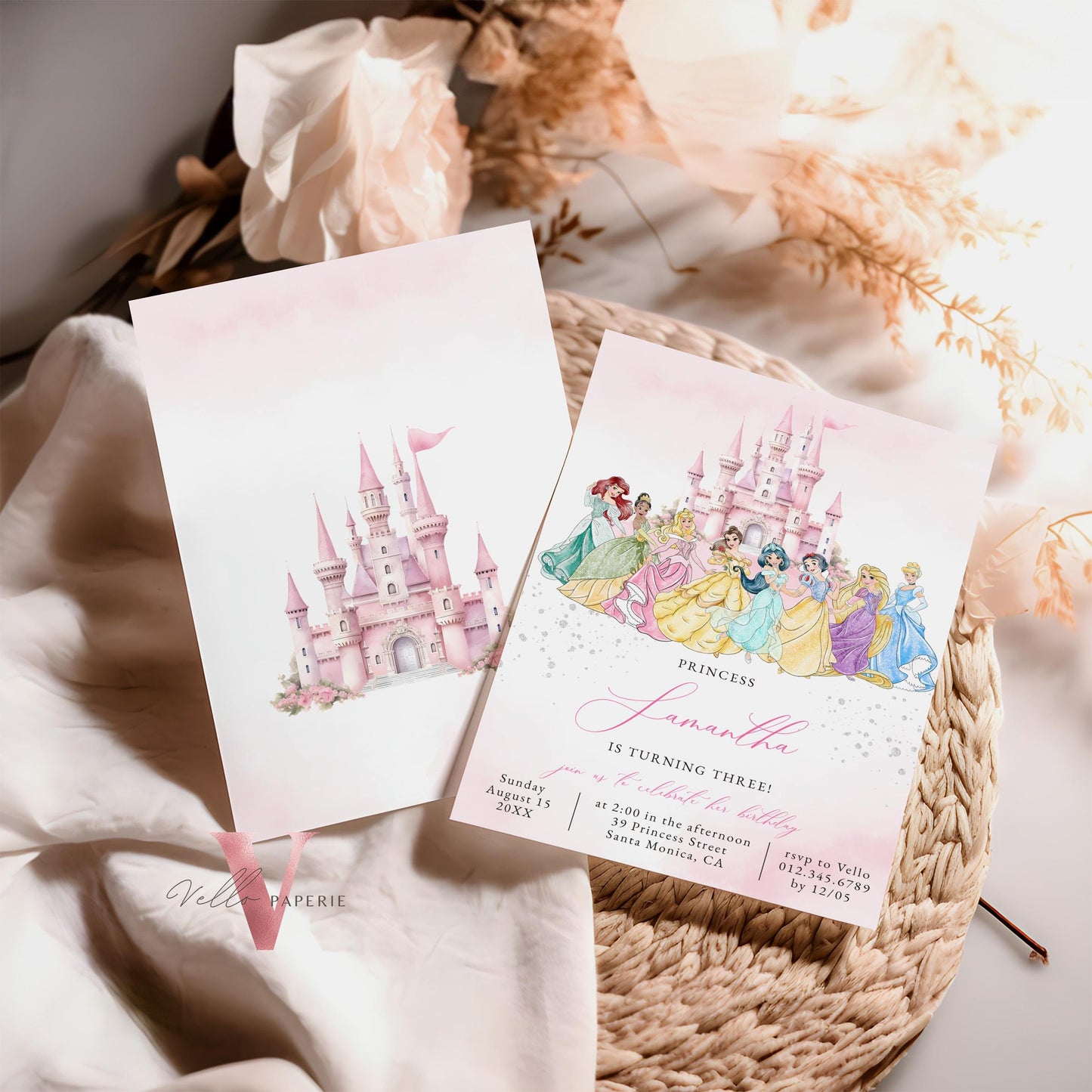 Editable Full Princess Royal Birthday Invitation | Once Upon a Time Birthday Party Girl | Blush Pink Silver Princess Watercolor Invite