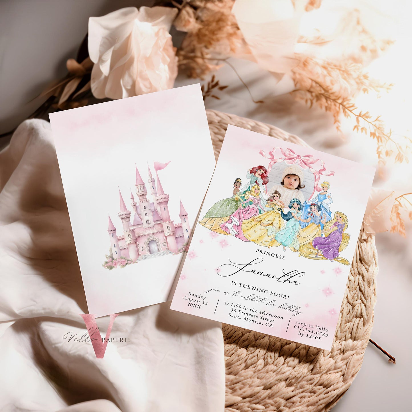 Editable Use your Photo Princess Royal Birthday Invitation | Once Upon a Time Birthday Party Girl | Blush Pink Princess Watercolor Invite