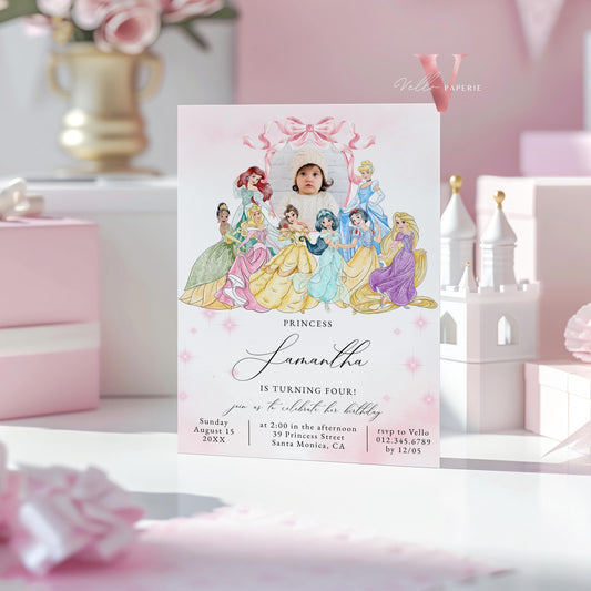 Editable Use your Photo Princess Royal Birthday Invitation | Once Upon a Time Birthday Party Girl | Blush Pink Princess Watercolor Invite