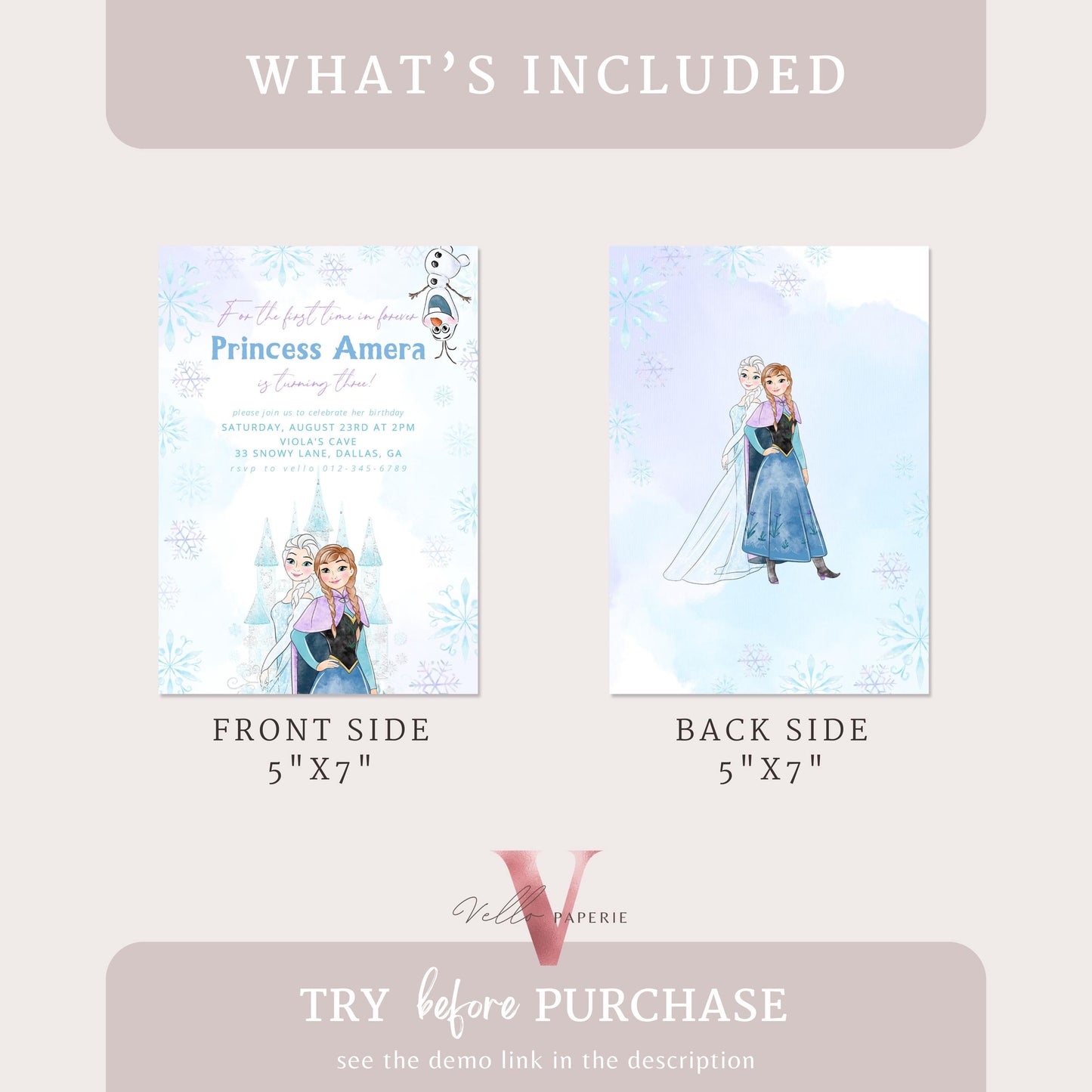 Editable ANY AGE Birthday Frozen Theme Birthday Party Invitation | Watercolor Elsa Anna Princess Birthday Invite | Winter Snow Princess