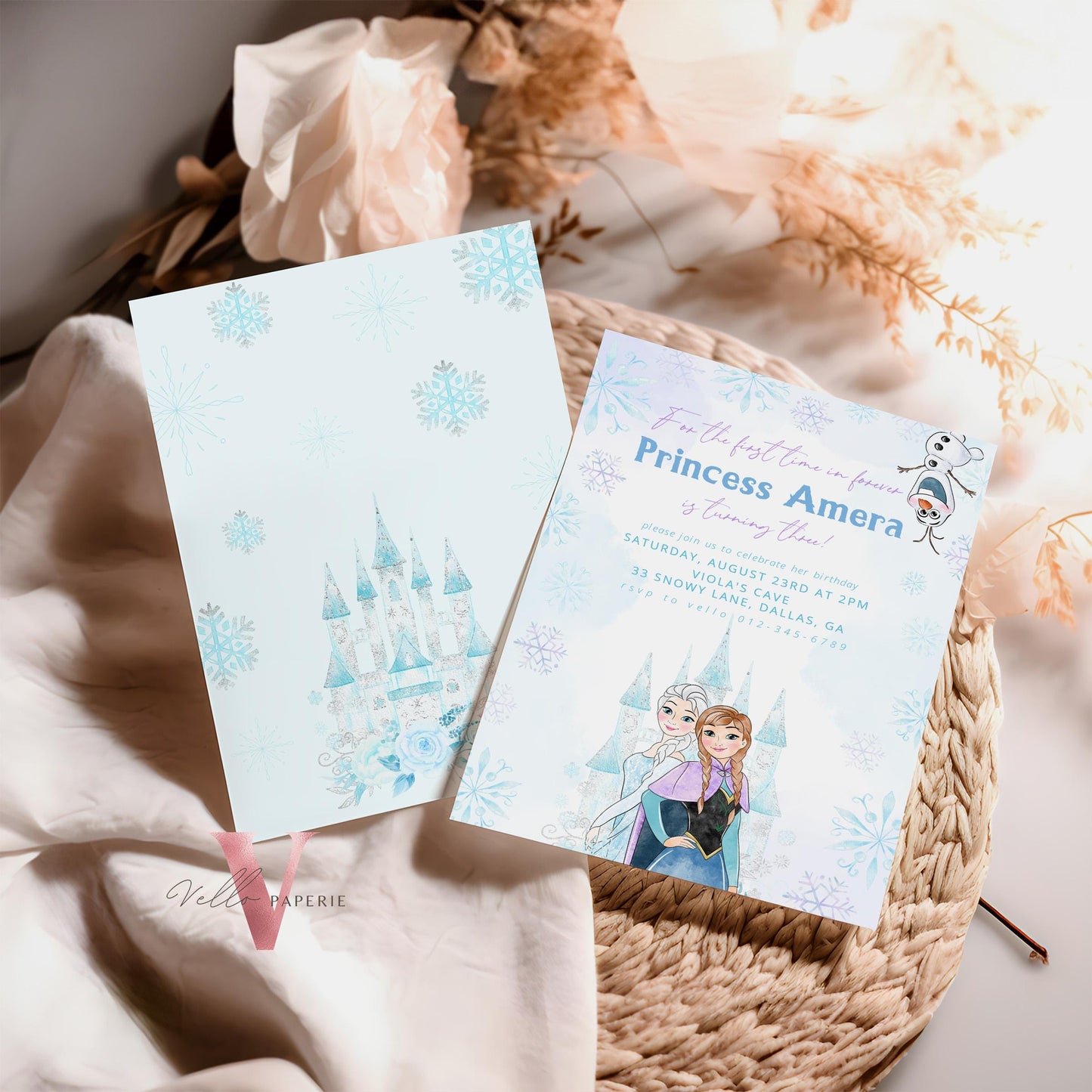 Editable ANY AGE Birthday Frozen Theme Birthday Party Invitation | Watercolor Elsa Anna Princess Birthday Invite | Winter Snow Princess