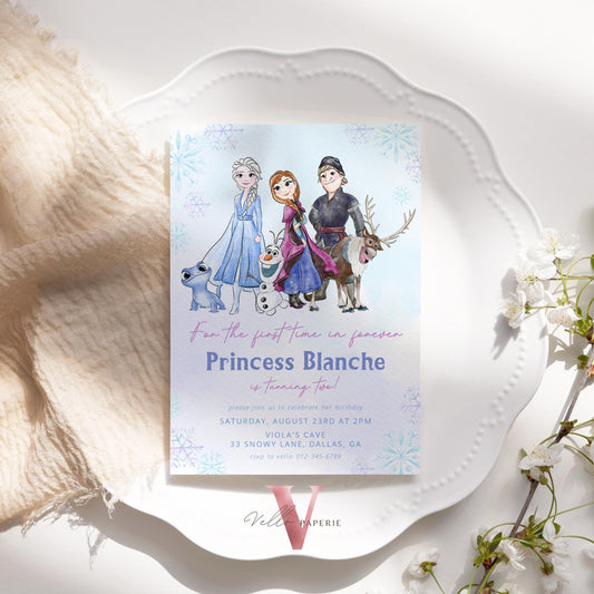 Princess Frozen Birthday Party Invitation | Watercolor Princess Elsa Anna Olaf & Friends Birthday Invite | ANY AGE Winter Snow Ice Princess