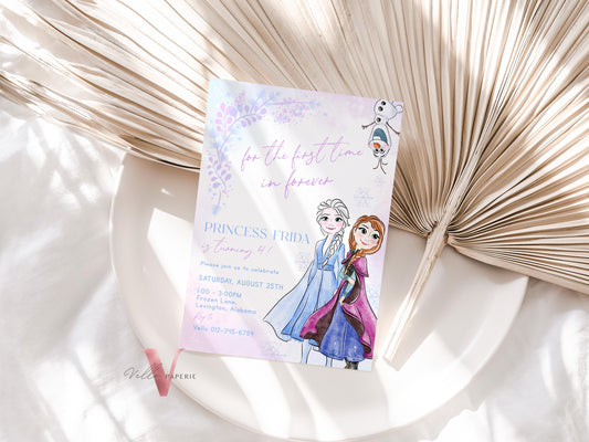 Purple Pink Ice Blue Frozen Birthday Party Invitation | Watercolor Princess Elsa Anna Olaf Birthday Invite | Winter Snow Ice Princess