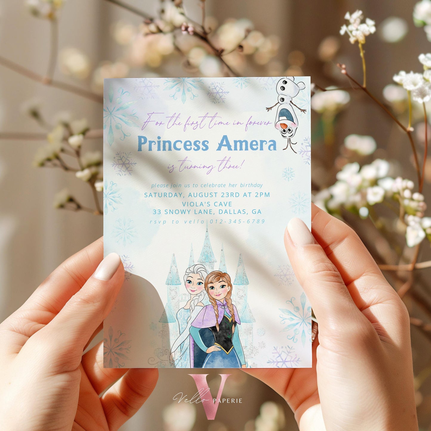 Editable ANY AGE Birthday Frozen Theme Birthday Party Invitation | Watercolor Elsa Anna Princess Birthday Invite | Winter Snow Princess